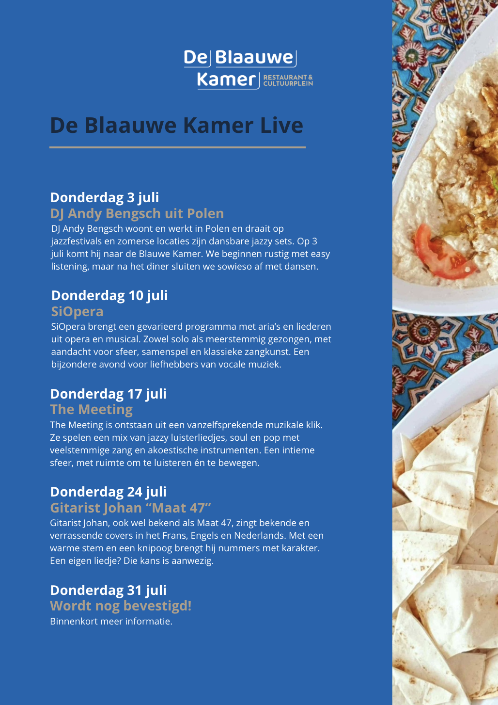 De Blaauwe Kamer Live agenda juli